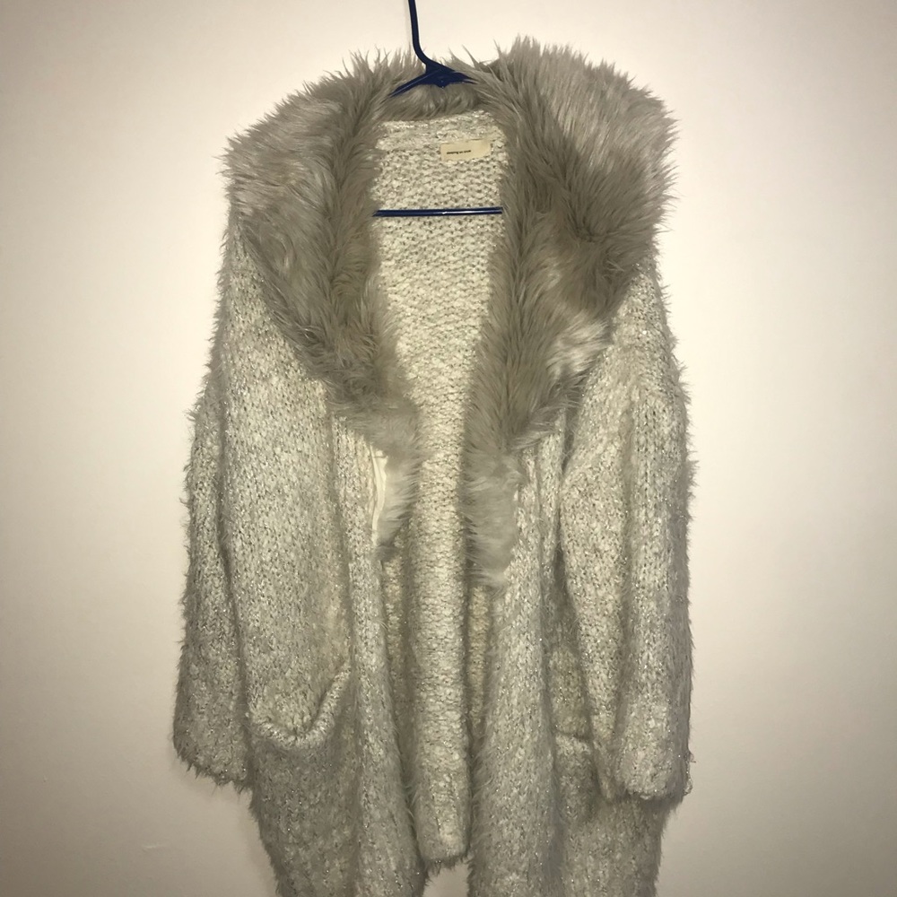 knit cardigan with faux fur